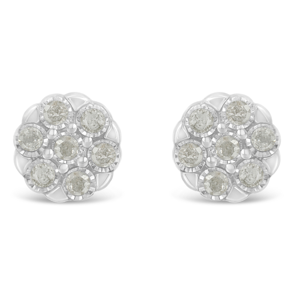 .925 Sterling Silver Rose-Cut 1/4 cttw Diamond Floral Cluster Stud Earring